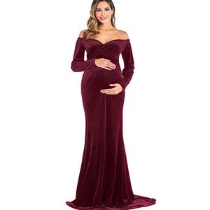 Red velvet maternity dress